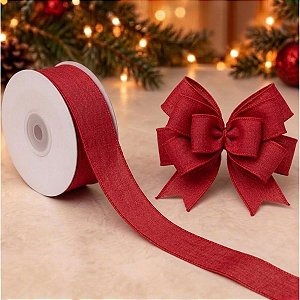 Fita Decorativa de Cetim Vermelho - 6,3 cm x 91,4 m - 1 unidade - Cromus - Rizzo Embalagens