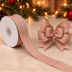 Fita Decorativa Cetim Dourado - 6,3 cm x 91,4 m - 1 unidade - Cromus - Rizzo Embalagens