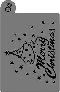 Stencil para Bolo (Mod.26) Merry Christmas - 16,5 cm x 25 cm - 1 unidade - Sonho Fino - Rizzo Embalagens