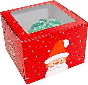 Caixa Cubo Noel - "Feliz Natal" - Vermelho - c/ Visor - Ref. C3895 - 10 unidades - Ideia Embalagens - Rizzo Embalagens