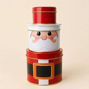 Lata de Metal de Natal Empilhável - Papai Noel - 3 Partes - 1 unidade - Rizzo Embalagens