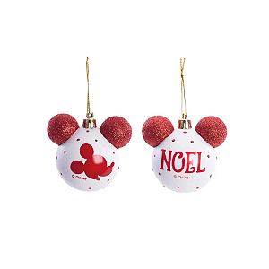 Kit Bolas de Natal Disney Mickey - Sortido - Vermelho e Branco - 6 cm  - 6 unidades - Cromus - Rizzo
