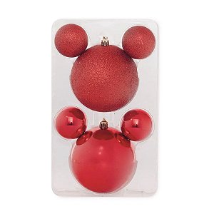 KIt Bolas de Natal Disney  - Glitter Vermelho - 6 cm  - 6 unidades - Cromus - Rizzo