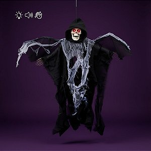 Enfeite Decorativo de Halloween com Luz,Som e Movimento - Ceifador Com Asas - 51,5cm - 1 unidade - Cromus - Rizzo