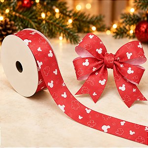 Fita de Cetim Estampa Mickey Vermelho e Branco - 6,3cm x 914cm - 1 unidade - Cromus - Rizzo Embalagens