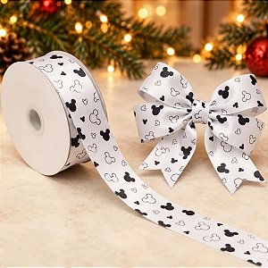 Fita de Cetim Estampa Mickey Preto e Branco - 6,3cm x 914cm - 1 unidade - Cromus - Rizzo Embalagens