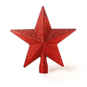Topo de Árvore de Natal Estrela com Glitter Vermelho - 20cm - 1 unidade - Cromus - Rizzo Embalagens