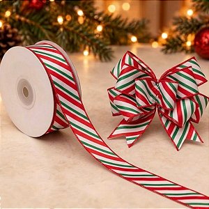 Fita Listrada Branco Vermelho e Verde - 6,3cm x 914cm - 1 unidade - Cromus - Rizzo Embalagens