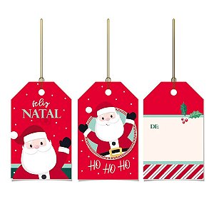 Tag Para Presente "Feliz Natal" - Nicolau - 12 unidades - Cromus - Rizzo Embalagens