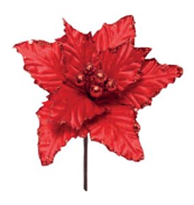 Flor Decorativa de Cabo Curto - Poinsétia Vermelha - 17 Centímetros - Cromus Natal - 1 unidade - Rizzo