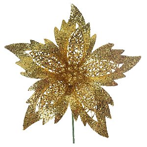 Poinsetia Glitter Dourado - 25 cm x 24 cm - 1 unidade - Cromus - Rizzo