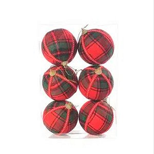 Bolas de Natal - Vermelho/Verde - 8 cm - 6 unidades - Cromus - Rizzo Embalagens