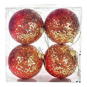 Bolas de Natal Brilhantes - Vermelha - 10 cm - 4 unidades - Cromus - Rizzo