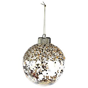 Bolas de Natal Transparente - Confetti Ouro -  8 cm - 6 unidades - Cromus - Rizzo Embalagens