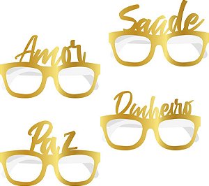 Óculos de Papel Ano Novo - Dourado - 4 unidades - Regina - Rizzo Embalagens