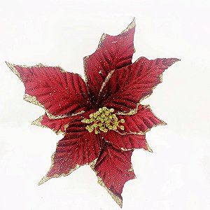 Flor Poinsétia Natal Bordô e Ouro - 36cm  - 1 unidade - Cromus - Rizzo