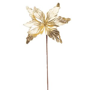 Flor Poinsétia Natal Metalizada Ouro - 43cm  - 1 unidade - Cromus - Rizzo