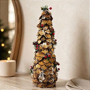 Árvore Cone de Pinha Nevado - 36cm - 1 unidade - Cromus - Rizzo