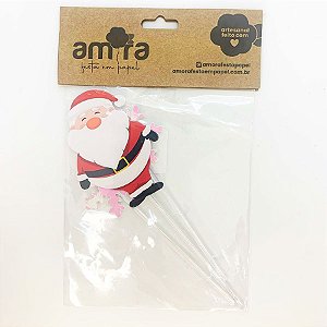 Kit Topo de Bolo Papai Noel e Floco de Neve - 14cm  - 3 unidades - Amora - Rizzo Embalagens