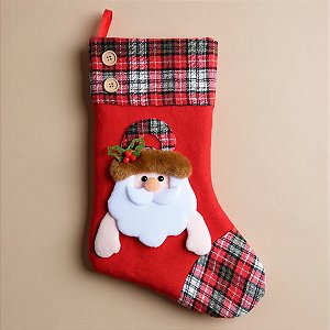 Bota de Natal Vermelha Papai Noel Xadrez  - 1 unidade - Cromus - Rizzo