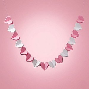 Faixa Decorativa - Coração 3D - Branco e Rosa - 3,60m - 1 unidade - Cromus - Rizzo
