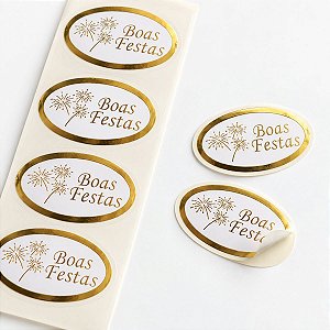 Adesivo "Boas Festas Oval" - Ref.2054 - Hot Stamping - 100 unidades - Stickr - Rizzo