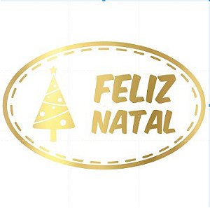 Adesivo "Feliz Natal Oval" - Ref.2053 - Hot Stamping - 100 unidades - Stickr - Rizzo