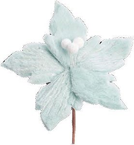 Galho Pick Poinsetia Decorativo - Pelucia Azul/Verde com Glitter - Cromus Natal - 1 unidade - Rizzo