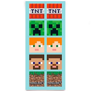 Adesivo Quadrado Minecraft - 3 Cartelas - 10 cm x 23 cm - 30 unidades - Cromus - Rizzo