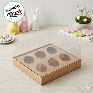 Caixa Ovo Degustação - Meio Ovo de 50g a 80g com 6 cavidades - 20,5x17x9,7cm - Kraft - 5 unidades - Assk - Rizzo