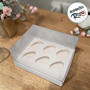 Caixa Ovo Degustação - Meio Ovo de 50g a 80g com 6 cavidades - 20,5x17x9,7cm - Branco - 5 unidades - Assk - Rizzo