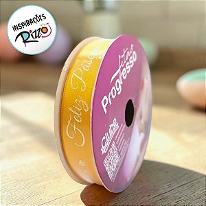 Fita de Cetim 15mm x 10m Feliz Páscoa Laranja ECF003H Cor 444 - 1 unidade - Fitas Progresso - Rizzo