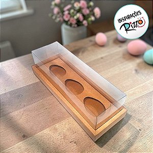 Caixa para 3 Meio Ovos de 50g a 80g em Linha com Moldura - 8x26,3x8cm - Kraft - 5 unidades - ASSK