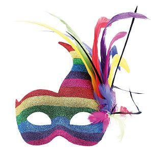 Máscara de Carnaval Roma com Penas Multicolor -  Adulto - 1 unidade - Cromus  - Rizzo