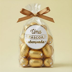 Adesivo "Uma Páscoa abençoada" - Ref.2143 - Hot Stamping - Dourado - 50 unidades - Stickr - Rizzo