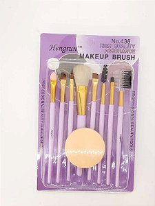 Kit de Pinceis Para Maquiagem Roxo + Espuma - Uma Caixa - 9 unidades - Rizzo