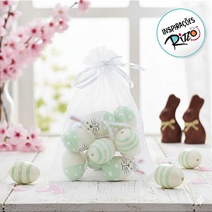 Saco de Ovinhos de Páscoa Decorativos Sortidos - Verde/Branco - 9 unidades - Cromus Páscoa - Rizzo