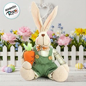 Coelho Decorativo Sentado Verde Com Cenoura - 1 unidade - Cromus Páscoa - Rizzo