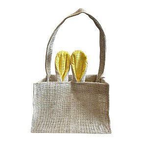 Cesta de Juta de Páscoa com Orelha Amarelo Poá Preto - 1 unidade - EcoArt - Rizzo