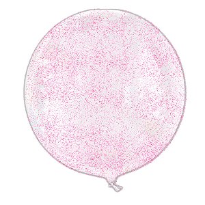 Balão Bubble Transparente com Glitter Rosa - 11" 26cm - 1 unidade - PartiuFesta - Rizzo