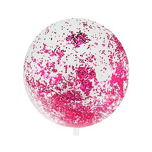 Balão Bubble Transparente com Confete Hexagonal Rosa - 11" 26cm - 1 unidade - PartiuFesta - Rizzo