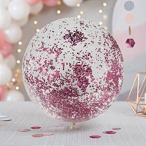 Balão Bubble Transparente com Confete Hexagonal Rosa Claro - 11" 26cm - 1 unidade - PartiuFesta - Rizzo