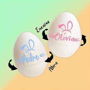 Ovo Surpresa c/ Encaixe Branco Personalizável - Orelhinha - 1 unidade - Rizzo
