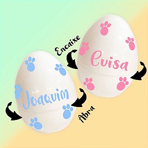 Ovo Surpresa c/ Encaixe Branco Personalizável - Patinhas - 1 unidade - Rizzo