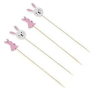 Palito Decorativo - Petiscos - Coelhos Branco e Coelho Rosa - 20 unidades - Rizzo