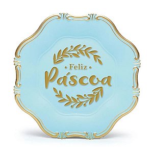 Sousplat Liso Provençal Azul Feliz Páscoa - 33 cm - 1 unidade - Rizzo