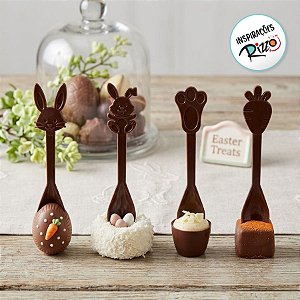 Colheres Decorativas de Páscoa - Marrom - 15,5cm - 12 unidades - Rizzo