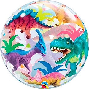 Balão de Festa Microfoil 22'' 56cm - Bubbles - Dinossauro - 1 unidade - Qualatex - Rizzo