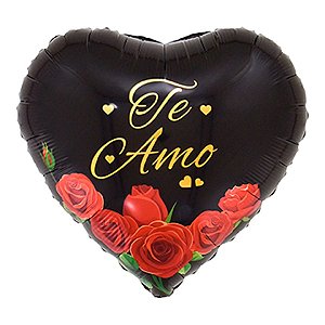 Balão de Festa Microfoil 18'' 45cm - Coração Te Amo Rosas - 1 unidade - Make Mais - Rizzo