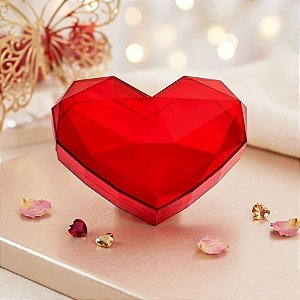 Caixa Acrílica Coração Lapidado - Vermelho - 1 unidade - Rizzo